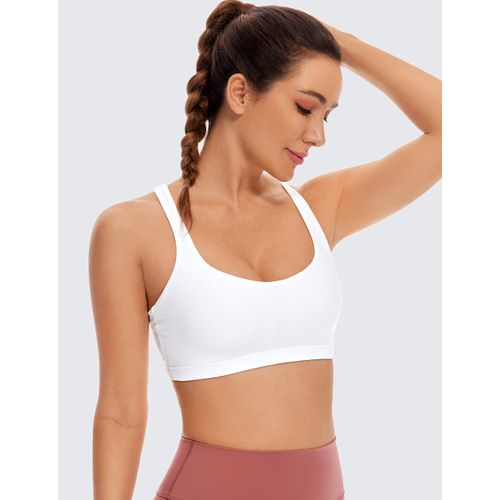 CRZ YOGA Women's Low Impact Strappy Sports Bra - Low Cut Wirefree Padded Yoga Bra Criss Cross Back White Large