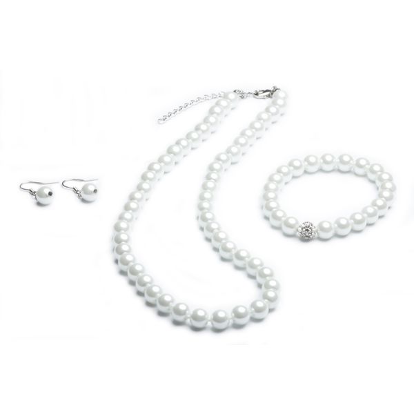 FlexiStore Knotted Pearl Necklace – Pearl Bracelet – Pearl Earrings – Set White, Pearl, Pearl