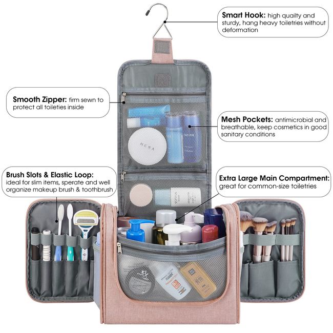 Large Portable Makeup Bag with Toiletries Brushes Slots and
