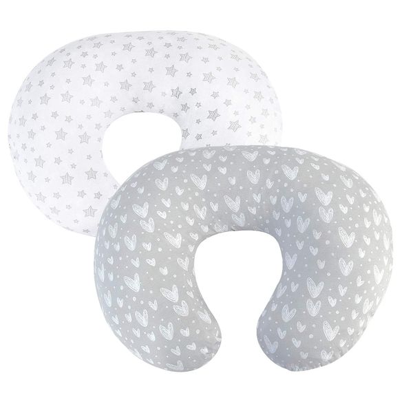 Nursing Pillow Covers (COVERS ONLY) 2 Pack, Stretchy 100% Jersey Cotton Soft Breastfeeding Pillowcases and Infant Nursing Pillow Covers,Fits For Chicco Boppy and Widgey Nursing Pillow, White & Grey