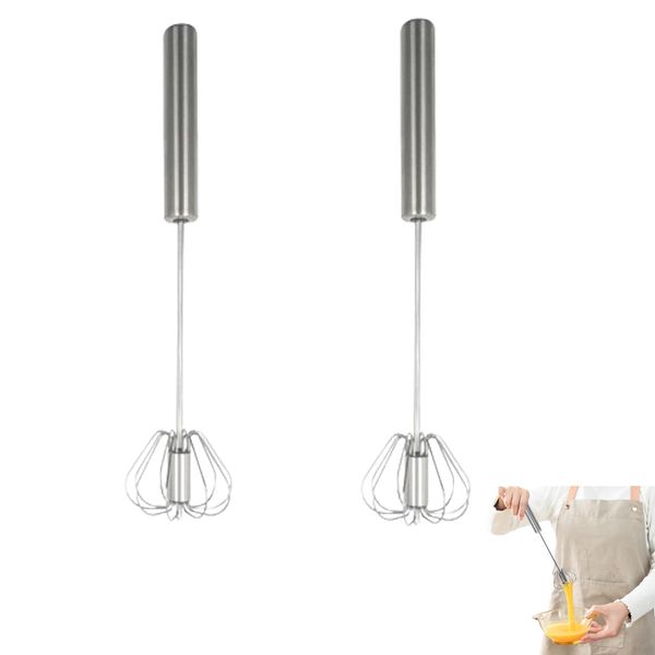 2 PCS Hand Push Whisk Egg Blender Semi Auto Rotating Push Whisk Kitchen Whisk Mixer Milk Frost Multifunctional Hand Whisk Push Hand Held Push Type Whisk Hand Push Whisk Egg Whisk Hand Push