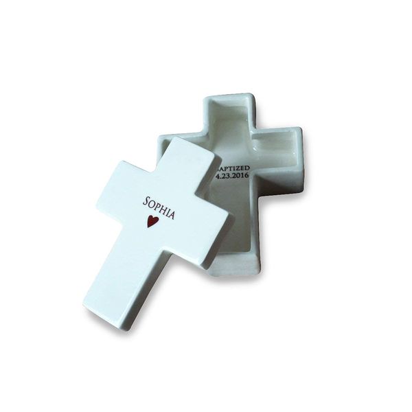 Personalized Baptism Gift, First Communion Gift or Confirmation Gift - Cross Keepsake Box