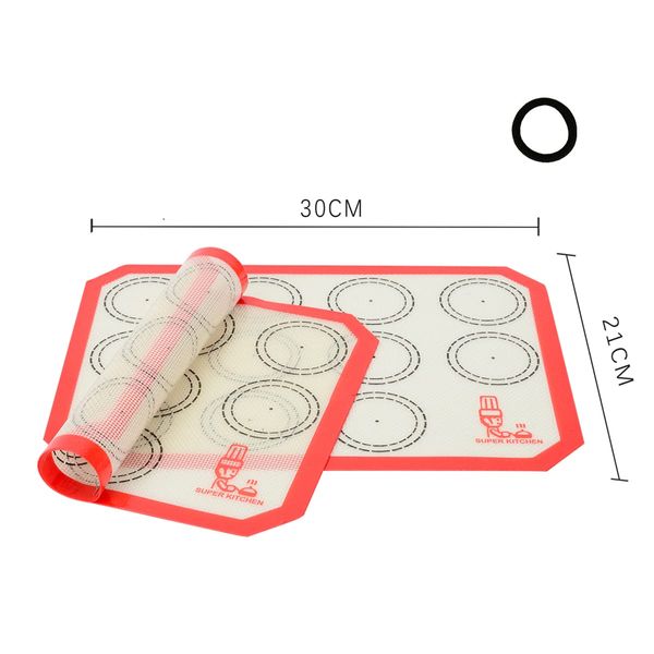 SUPER KITCHEN Macaron Cookie Sheet Cooking Mat, Set of 2, Food Grade Silicone, Confectionery Mat, Kitchen Bread, Cookie, Pizza, Baking Mat, Oven and Microwave Safe, Heat Resistant, Placemat, 11.8 x 8.3 inches (30 x 21 cm) (Red, 2 Pieces)