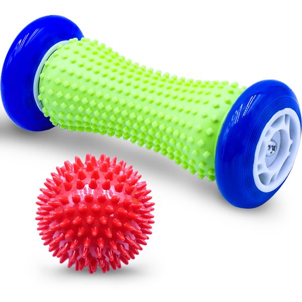 Foot Massage Roller Stick Wrists and Hard Spiky Ball Set for Plantar Fasciitis Recovery, Wrists and Forearms Exercise, Arm Pain, Trigger Point - Designed to Relieve Stress and Tight Muscles Relax