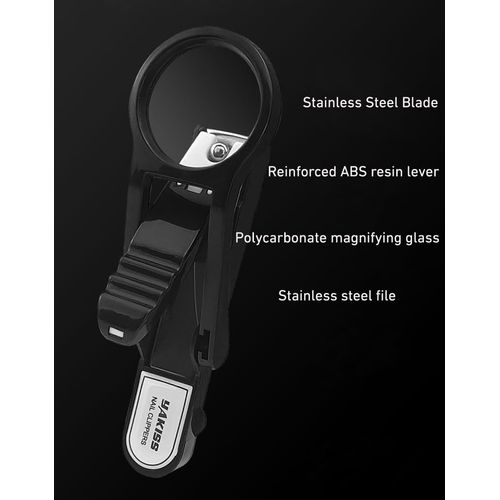 CAREOR Nail Clippers with Magnifying Glass Stainless Steel Fingernails & Toenails Clippers for Elderly，Professional Nail Trimmer Reduce Eye Strain (Black)