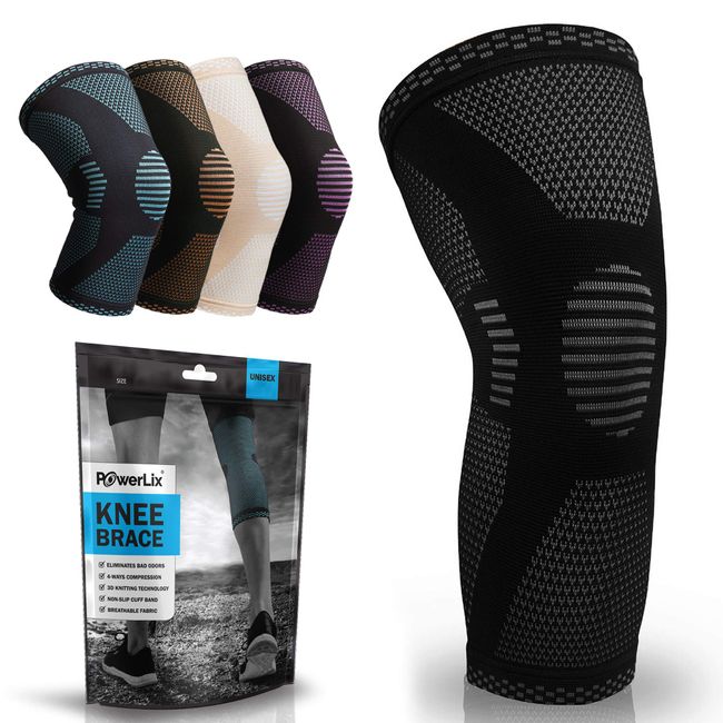 POWERLIX Knee Compression Sleeve - Best Knee Brace for Knee Pain for Men & Women – Knee Support for Running, Basketball, Volleyball, Weightlifting, Gym, Workout, Sports – Please Check Sizing Chart