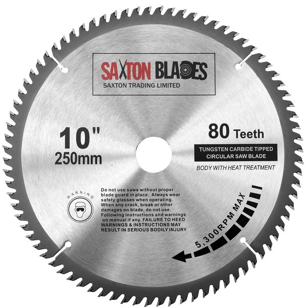 Saxton TCT Circular Wood Saw Blade 250mm x 30mm x 80T for Bosch, Makita etc fits 255mm saws