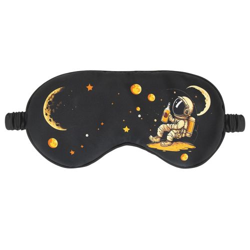 CHEERYMAGIC Silk Sleep Mask, Kids Sleeping Mask, Silk Eye Mask, Blindfold for Sleeping, Elastic Headband Sleeping Mask, Space Cartoon Pattern Print Eye Covers for Travel Works A9TKYHYZ (Black)