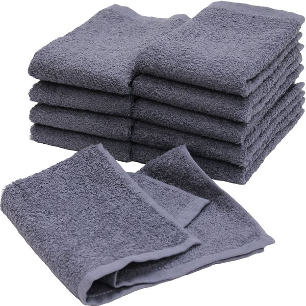 Commercial Hand Towels, Hot Towels, 120 Momme, Set of 10, Blue Gray, Made in Japan, Senshu Towels, Instant Absorption, Quick Drying, Room Drying, Durable, Solid, 100% Cotton