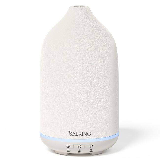 SALKING Aroma Diffuser, Weiß Keramik Diffusor für Ätherische Öle, BPA-Free Aromatherapie Diffusor mit Einstellbarem Nebelmodus, Automatisch Power-Off Duftlampe für Zuhause Büro Yoga 150ml