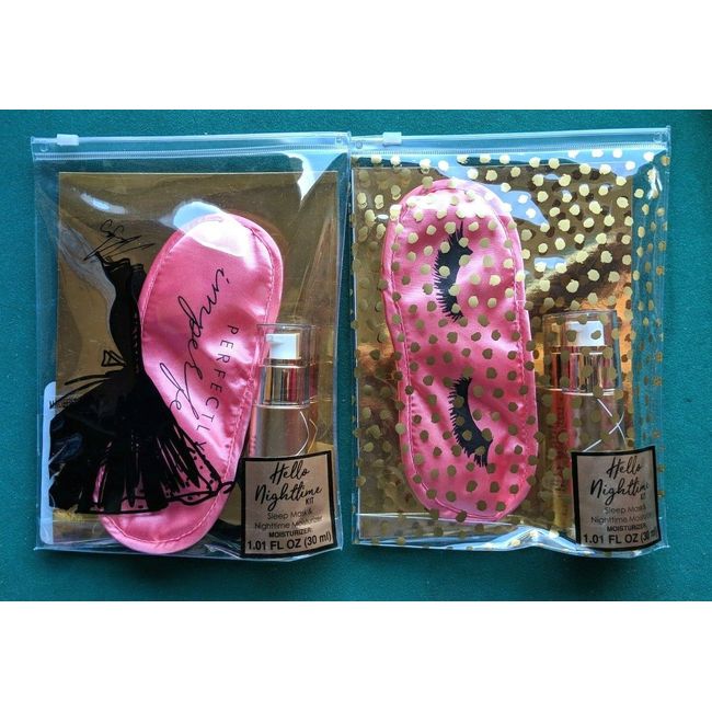 Lot 2 Hello Nighttime Pink And Gold Kit Sleep Mask Night Moisturizer 1.01 oz