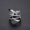 VIKI LYNN 925 Sterling Silver Multilayer Intertwined Cross Ring Cocktail Party Statement Ring for Women, Cubic Zirconia 925 Sterling Silver with 18K White Gold Plated Cubic Zirconia, Cubic Zirconia