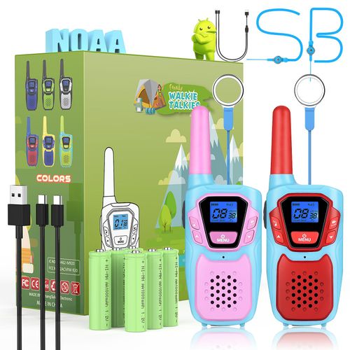 Topsung Walkie Talkies for Kids Rechargeable Walkie-Talkie for Adults Long Range Pink 2 Way Radio 2 Pack with Lanyard Battery 4 Miles NOAA USB, Family Toy for 3-12 Year Old Girls Boys Toddlers Camping