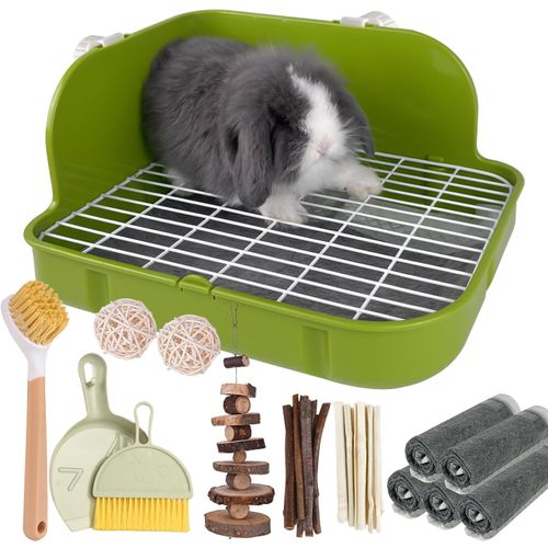 Yuoaes Rabbit Litter Box, Bunny Litter Box, Guinea Pig Potty Trained, Square Small Animal Toilet Potty Pan for Rabbit Guinea Pig Ferret Hamster Chinchilla (Grass Green)