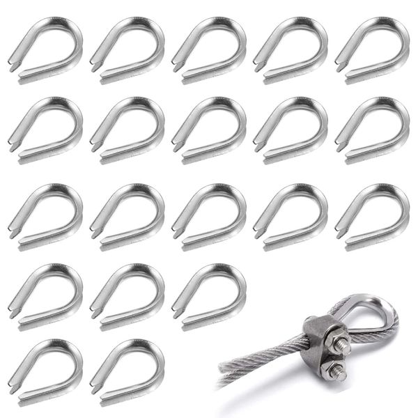 Pavike Wire Rope Thimbles (20 Pieces) M4 Stainless Steel Thimbles, Durable, Suitable for Wire Rope Cables up to 0.2 inch (4 mm) Diameter