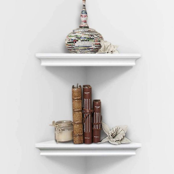 White Corner Wall Shelves, Wall Mounted Floating Corner Shelf for Home Décor, 2-