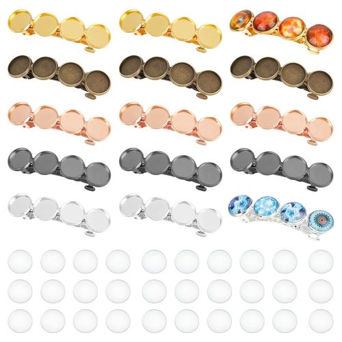 UNICRAFTALE 20 Pieces 5 Colours Hair Clips Set Brass DIY Blank Hair Clips for DIY Macaroon Resin Hair Clips Metal Cabochon Hair Clips with Glass Cabochons for Women Headpiece Hair Accessories