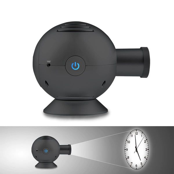 PolyGens Unique LED Analog Projection Clock with Night Light 360° Rotating,Brightness/Size Adjustable,Desktop/Ceiling Mount Projector Clock for Home Deco (Black)
