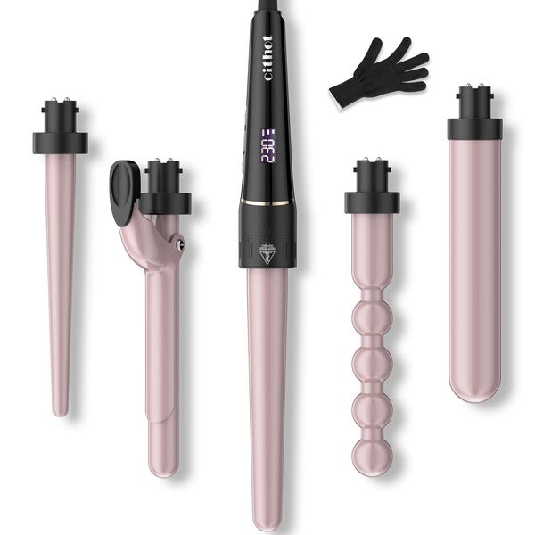 CITHOT Lockenstab 5 in 1 für Große und Kleine Locken Set Lockenwickler 09-32mm 80°C-230°C mit Verschiedenen Aufsätzen Kit Welleneisen Keramik und Sicherheitsabschaltung Curling Wand mit Handschuhe