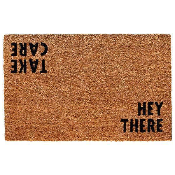 Calloway Mills AZ100512436 Take Care/Hey There Doormat, 24" x 36", Natural/Black