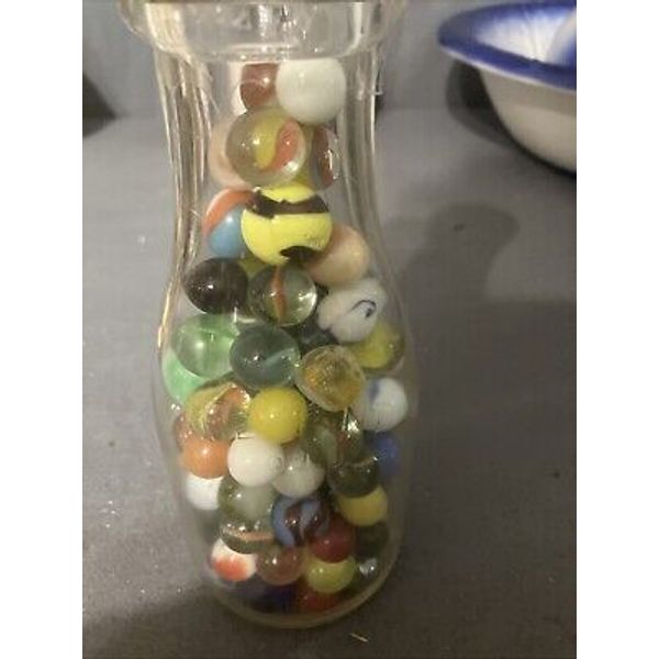 One Pint Milk Jar Of Vintage Marbles