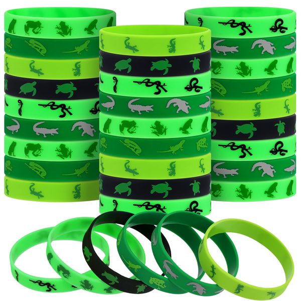 30 Pack Reptile Party Supplies Crocodile Silicone Wristbands Reptile Party Favors Crocodile Party Favors Bracelet Gifts Bag Stuffer for Reptile Crocodile Themed Birthday Party Supplies (Reptile)