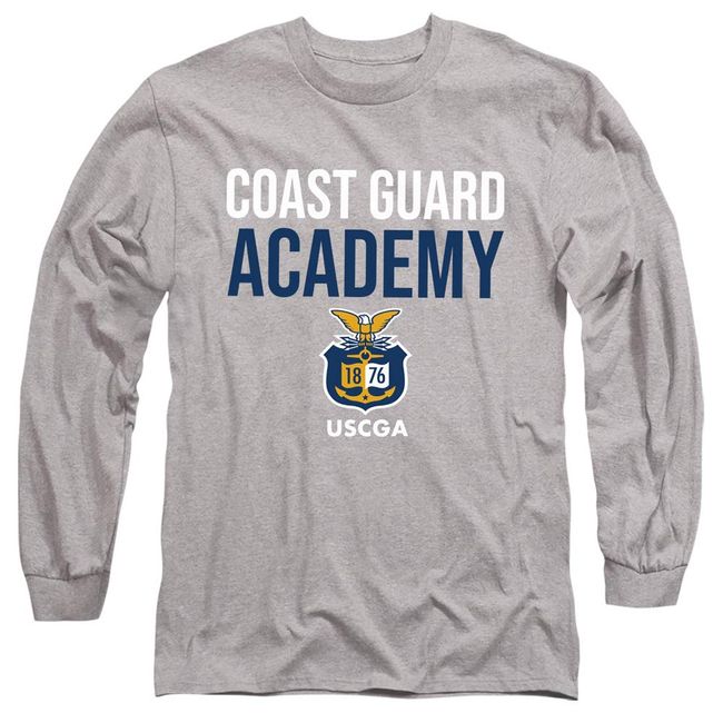 United States Coast Guard Academy Official Stacked Unisex Adult Long-Sleeve T Shirt, Athletic Heather, X-Large