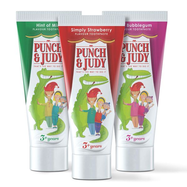 Punch & Judy Kids Toothpaste - Mixed Flavours Multi-Pack, 3+ Years, Fluoride, Sugar Free (3 x 50ml)