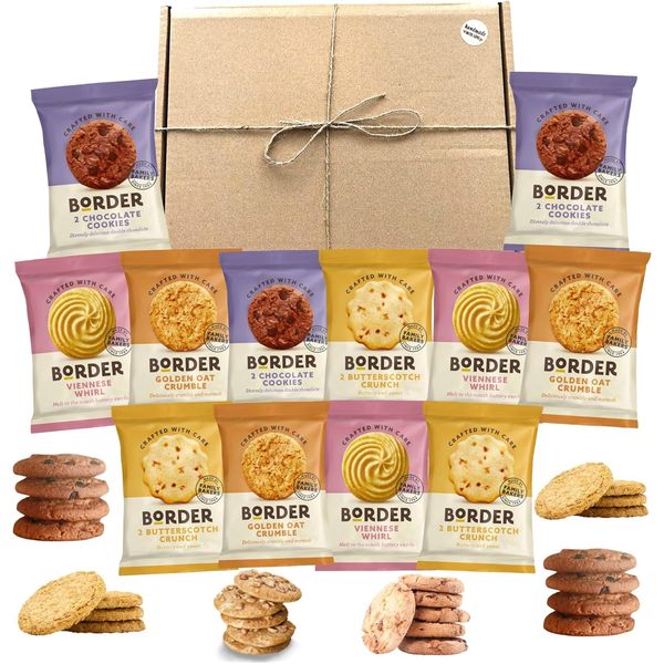 Border Biscuits Big Gift Box Luxury British Hamper bundle 12 Twin packs (24 Single) Individually wrapped 4 Varieties Viennese Chocolate Golden Oat & Butterscotch perfect gifting for all occasions