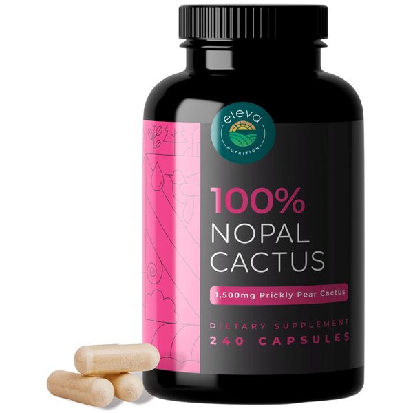 Eleva Nutrition Nopal Cactus Capsules 1500mg — Organic Sun-Dried Prickly Pear Cactus and Black Pepper Extract — Natural Prickly Pear Extract Capsules That are Non-GMO and Soy Free — 240 Capsules