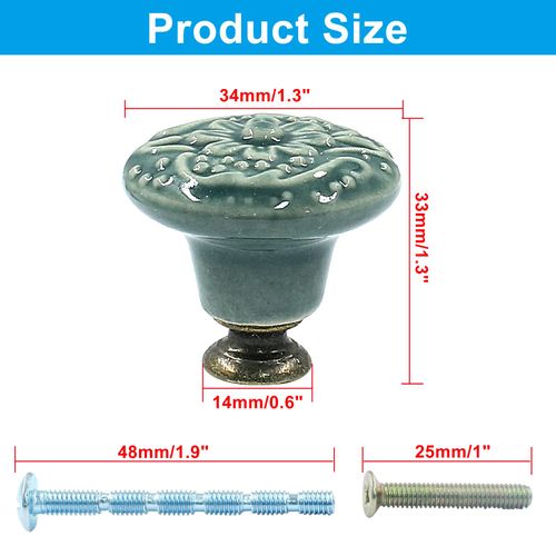 Piutouyar Green Ceramic knobs, Kitchen Cabinet Knobs, Retro Dresser Knobs, Drawer Knobs, Furniture Knobs and Pulls for Drawer, Dressers, Cupboard, Closet, 34mm / 1.3Inch Diameter(15Pcs)
