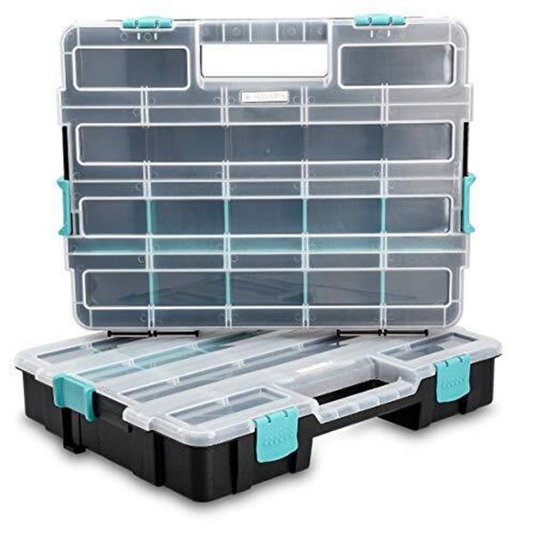 Plastic Storage Box - Stackable Organizer Case with Adjustable and Removable