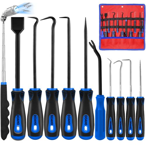 Doaho 11 Pcs Automotive Hook and Pick Tool Set with Telescoping Magnetic Pickup Gasket Scraper Remover Pry for Mechanic Auto Oil Seal O Ring Repair,Gifts for Husband or Father