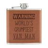 Warning World's Grumpiest Van Man 6oz PU Leather Hip Flask Tan
