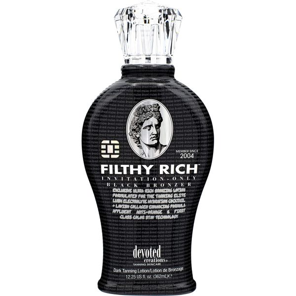 Devoted Creations Filthy Rich - Luxurious Dark Bronzing Formula with Anti-Orange Technology and High Levels of DHA, Natural, & Cosmetic Bronzers for Immediate Color 12.25 oz.