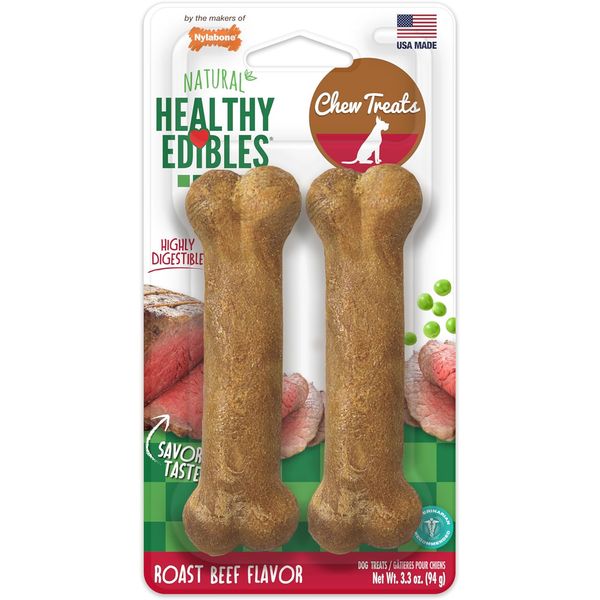 Nylabone Healthy Edibles Natural Dog Chews Long Lasting Roast Beef Flavor Treats