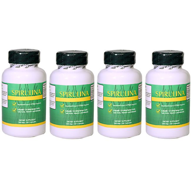 4 Bottles Spirulina, natural vegetarian protein  500mg x100 capsules/bottle x4