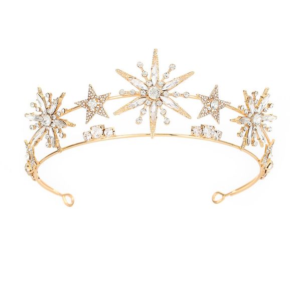 Urieo Rhinestone Star Crown Headband Gold Stars Crowns Headpiece Bridal Crystal Tiara Headpieces Wedding Festival Hair Accessory for Women