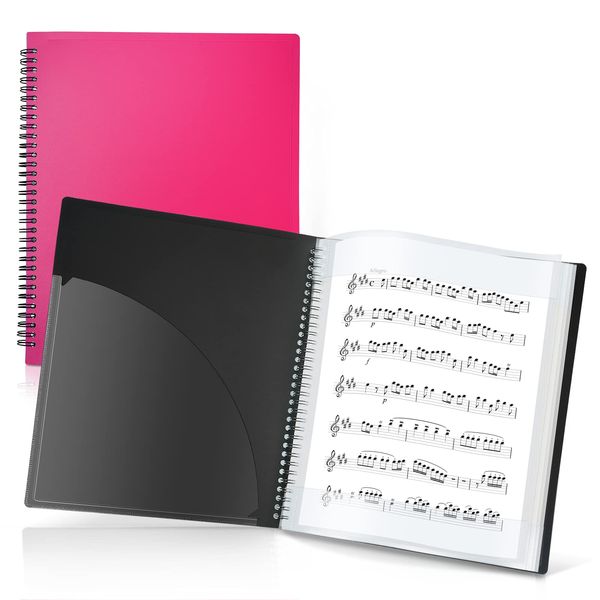 CRANBURY Sheet Music Folder 8.5x11 - Dual Use Music Holder (Pink), Store Inside 24 Protective Sleeves or Write on Exposed Pages Outside Sleeves, 8.5 x 11 Spiral Notebook Binder Organizer, Lay Flat