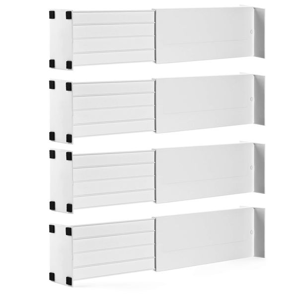 Dial Industries Adjustable Spring Loaded Drawer Dividers, Set of 4, White