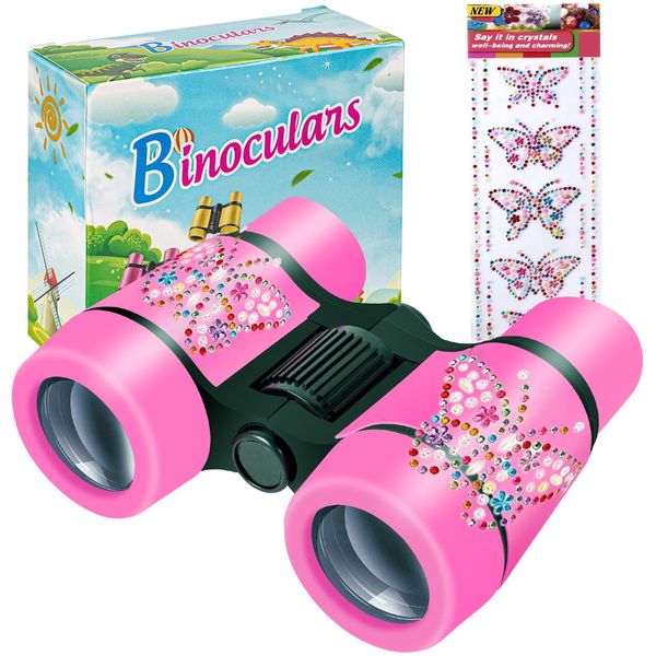 Binoculars for Kids with Butterfly Stickers Girls Gifts for Age 3, 4, 5, 6, 7, 8, 9 + Years Old Boys Girls, Kids Binoculars Outdoor Toys for Sports and Outside Play, Bird Watching