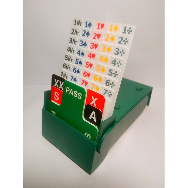 SuperBridgeBox - set of 4 with 100% plastic bidding cards (Green)-designed for both left AND right handed players.