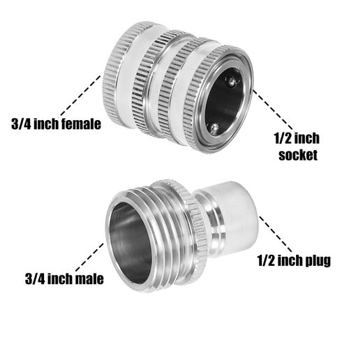 M MINGLE Garden Hose Quick Connect Fittings, 3/4 Inch GHT Stainless Steel, Quick Connector Set, 2-Pack
