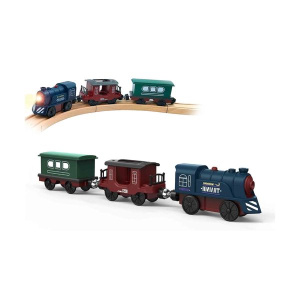 Battery Operated Train for Wooden Track, 3Pcs Train Toy Set for 3 4 5+Years o...