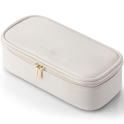 Vlando Travel Cosmetic Bag Small Make Up Bag Women Portable Cosmetic Bag Organiser Multifunctional Makeup Bag Women Made of Waterproof Leather, White, Modern