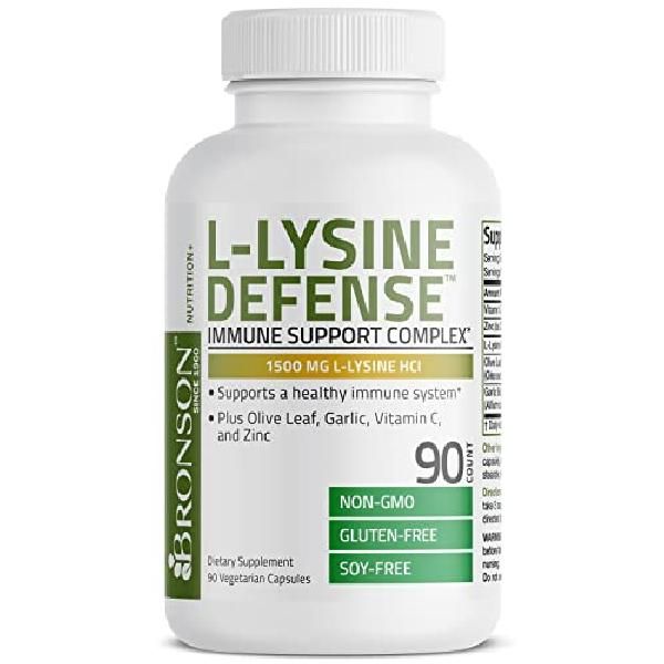 Bronson L-Lysine Immune Support 1500mg Olive Leaf Garlic Vitamin C & Zinc - 250 Capsules, 250 Count (1 Pack)