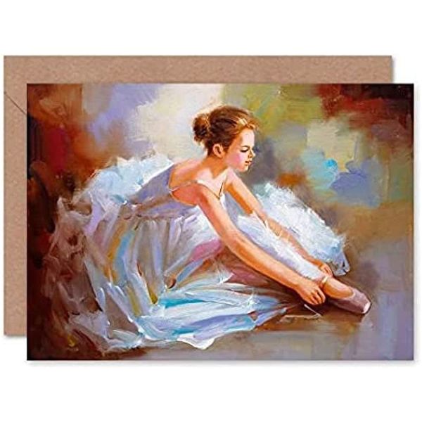 Fine Art Prints CLDT0129 Ballet Dancing Shoes Painting Greeting Card With Envelope Inside Premium Quality, Grey|brown, 12.5 x 17.5 cm