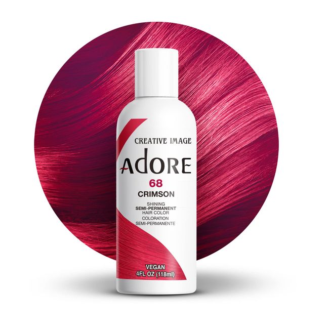 Adore Semi Permanent Hair Color - Vegan and Cruelty-Free Hair Dye - 4 Fl Oz - 068 Crimson (Pack of 1)