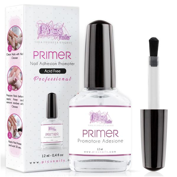 Nail Primer Professional Non Acid 0,4 fl. oz. 12ml - Adhesion Promoter for Builder Gel, Color Gel, Semi Permanent, Acrygel, Acrylic, One Step Nail Polish