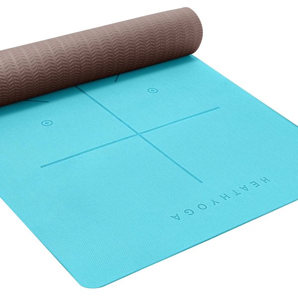 Heathyoga Eco Friendly Non Slip Yoga Mat, Body Alignment System, SGS Certified TPE Material - Textured Non Slip Surface and Optimal Cushioning,72"x 26" Thickness 1/4"